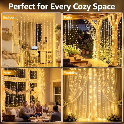 200LED Curtain Lights 6.6ftx6.6ft, Warm White String Lights Plug in, alternate view 6