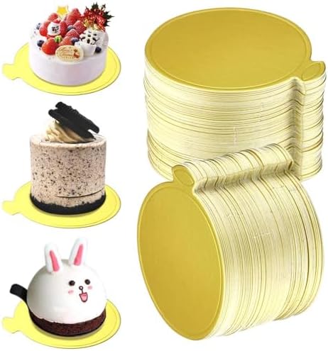 200PCS 3.15 Inch Round Mini Cake Boards, Gold Circle Base Paper Cupcake Dessert Displays Tray Decorating Cakes