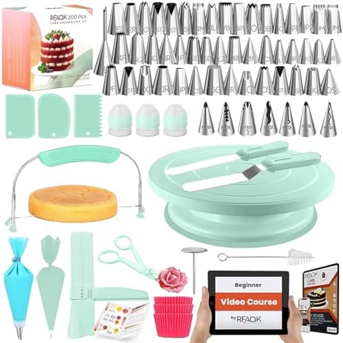 200PCs Cake Decorating Kit with Video Course for Beginners & Pros
