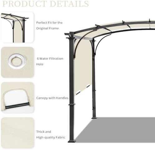 200x103 in Pergola Canopy Replacement Shade Cover Only, Beige in Beige, alternate view 5