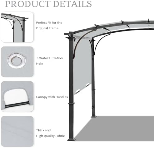 200x103 in Pergola Canopy Replacement Shade Cover Only, Gray in Gray, alternate view 5