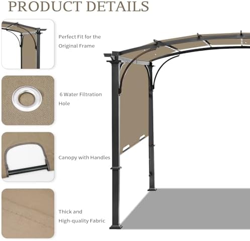 200x103 in Pergola Canopy Replacement Shade Cover Only, Khaki in Khaki, alternate view 5