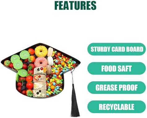2024 Fillable Graduation Cap Cardboard Serving Tray Cut Out Charcuterie Sweet Food Decorative Paper Mache Box, alternate view