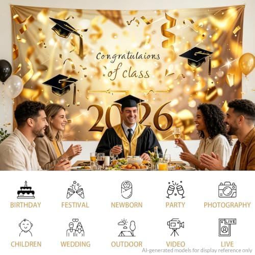 2026 Graduation Backdrop with Name Photo Text for Graduate, alternate view 6