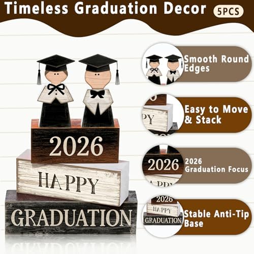 2026 Graduation Table Decorations Class of 2026 Senior Tiered Tray Decor Wooden Block Signs Farmhouse Congrats, alternate