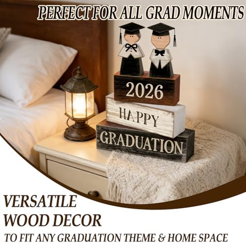 2026 Graduation Table Decorations Class of 2026 Senior Tiered Tray Decor Wooden Block Signs Farmhouse Congrats, alternate