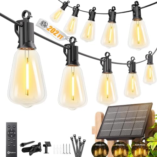 202FT Solar String Lights Outdoor Waterproof, Last 30+Hrs Runtime