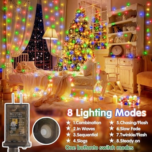 203FT 600LED Green Wire Outdoor Fairy Lights Plug in Multicolor Xmas, alternate view 2