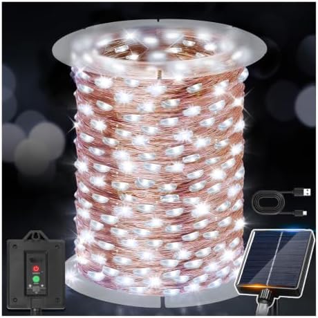 203FT 600LED Solar Fairy String Lights Outdoor Cool White 8 Modes