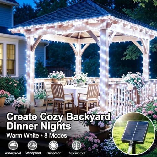 203FT 600LED Solar Fairy String Lights Outdoor Cool White 8 Modes, alternate view 2