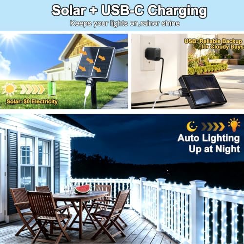 203FT 600LED Solar Fairy String Lights Outdoor Cool White 8 Modes, alternate view 3