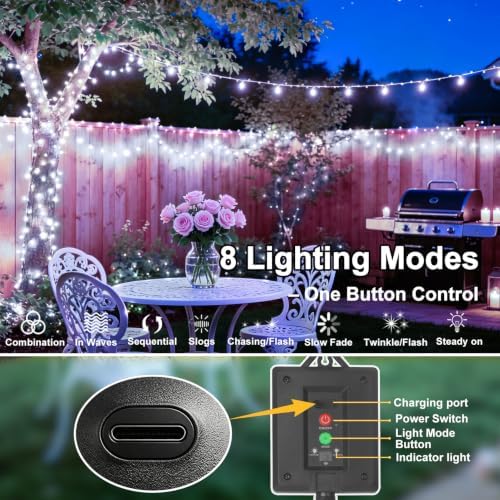 203FT 600LED Solar Fairy String Lights Outdoor Cool White 8 Modes, alternate view 4