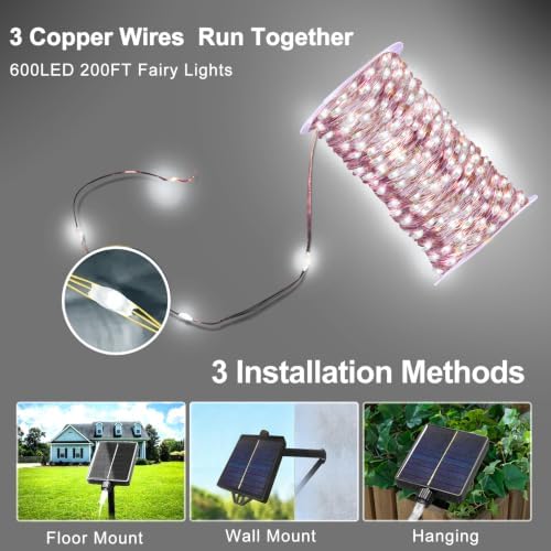 203FT 600LED Solar Fairy String Lights Outdoor Cool White 8 Modes, alternate view 6