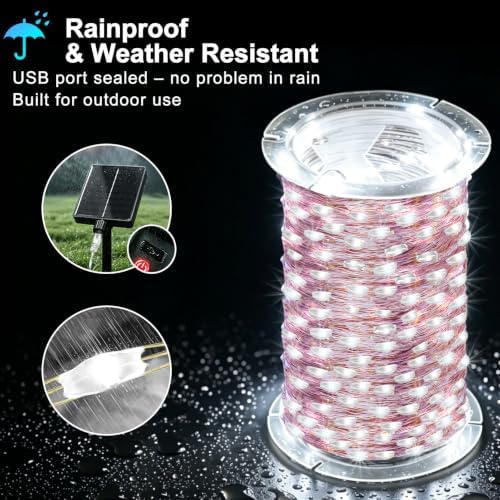 203FT 600LED Solar Fairy String Lights Outdoor Cool White 8 Modes, alternate view 7