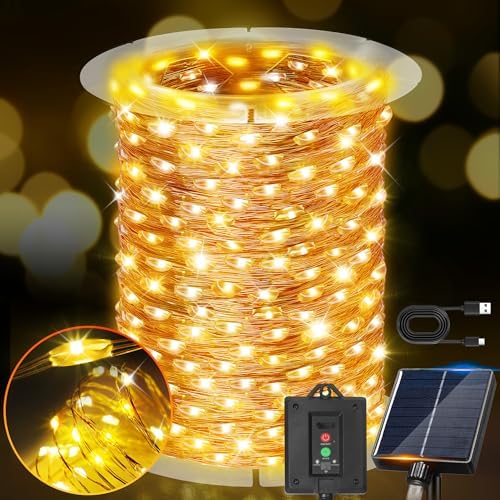 203FT 600LED Solar Fairy String Lights Outdoor Warm White 8 Modes in Warm White