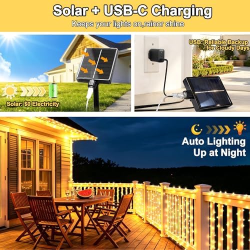 203FT 600LED Solar Fairy String Lights Outdoor Warm White 8 Modes in Warm White, alternate view 4