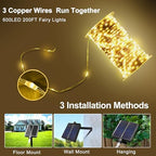 203FT 600LED Solar Fairy String Lights Outdoor Warm White 8 Modes in Warm White, alternate view 6