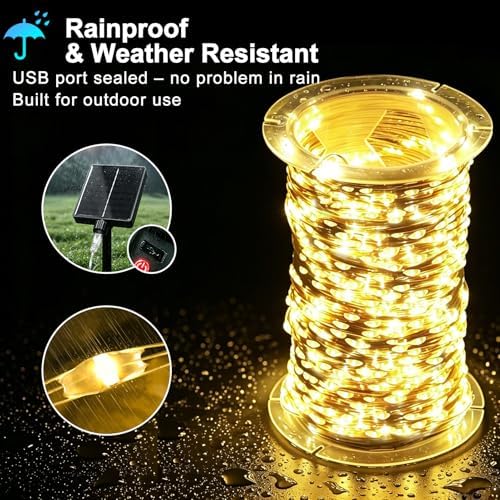 203FT 600LED Solar Fairy String Lights Outdoor Warm White 8 Modes in Warm White, alternate view 7