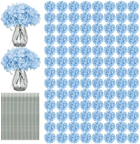 204Pcs Blue Hydrangea Artificial Flowers Bulk, Faux Hydrangeas