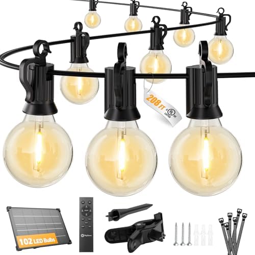 208FT 102LED Solar String Lights Outdoor with Remote & USB Port