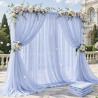20ft×10ft Wrinkle Free Baby Blue Backdrop Curtain Drapes, 4 Panels 5ftx10ft Sheer Tulle Chiffon Backdrop Panels