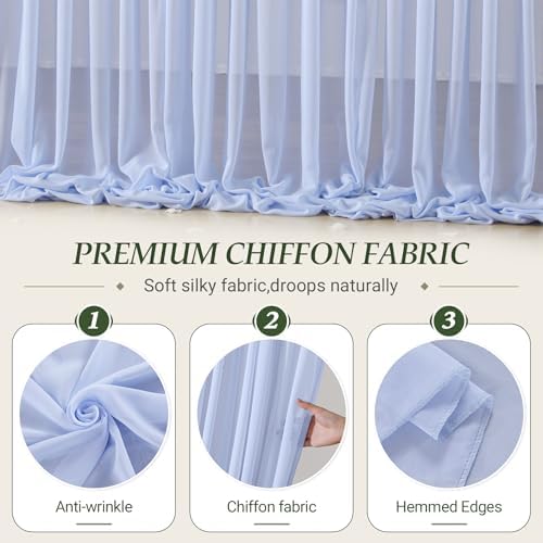 20ft×10ft Wrinkle Free Baby Blue Backdrop Curtain Drapes, 4 Panels 5ftx10ft Sheer Tulle Chiffon Backdrop Panels, alternate