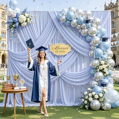 20ft×10ft Wrinkle Free Baby Blue Backdrop Curtain Drapes, 4 Panels 5ftx10ft Sheer Tulle Chiffon Backdrop Panels, alternate