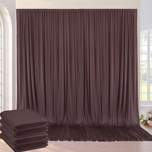 20ft×10ft Wrinkle Free Brown Backdrop Curtain for Parties, 4 Panels 5×10ft Soft Silky Polyester Umber Backdrop