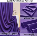 20ft×10ft Wrinkle Free Dark Purple Backdrop Curtain for Party, 4 Panels 5ft×10ft Soft Silky Polyester Purple, alternate view