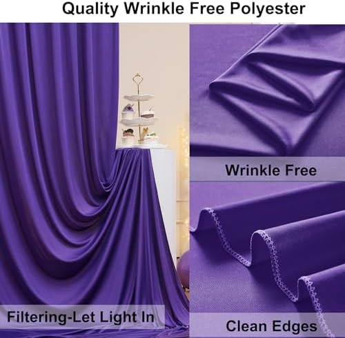 20ft×10ft Wrinkle Free Dark Purple Backdrop Curtain for Party, 4 Panels 5ft×10ft Soft Silky Polyester Purple, alternate view
