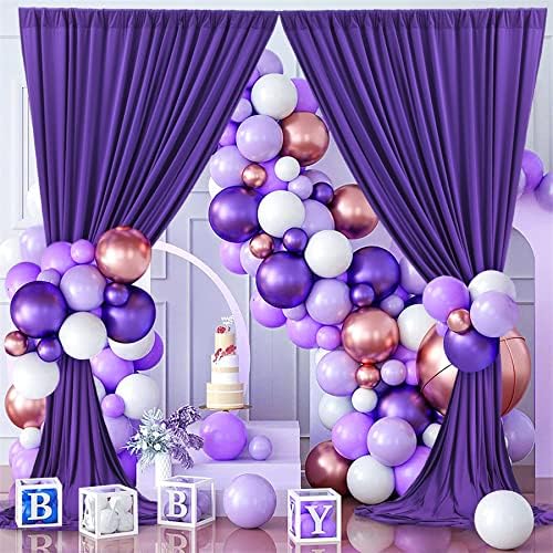 20ft×10ft Wrinkle Free Dark Purple Backdrop Curtain for Party, 4 Panels 5ft×10ft Soft Silky Polyester Purple, alternate view
