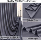 20ft×10ft Wrinkle Free Grey Backdrop Curtain for Parties, 4 Panels 5×10ft Soft Silky Polyester Charcoal Photo, alternate view
