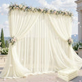 20ft×10ft Wrinkle Free Ivory Backdrop Curtain Drapes, 4 Panels 5ftx10ft Sheer Tulle Chiffon Backdrop Panels