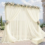 20ft×10ft Wrinkle Free Ivory Backdrop Curtain Drapes, 4 Panels 5ftx10ft Sheer Tulle Chiffon Backdrop Panels