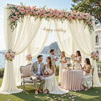 20ft×10ft Wrinkle Free Ivory Backdrop Curtain Drapes, 4 Panels 5ftx10ft Sheer Tulle Chiffon Backdrop Panels, alternate view 2