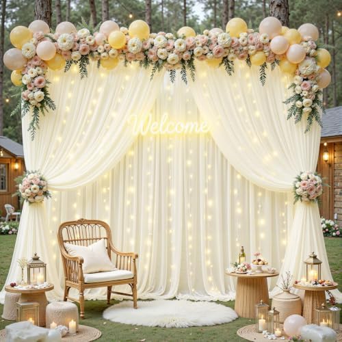 20ft×10ft Wrinkle Free Ivory Backdrop Curtain Drapes, 4 Panels 5ftx10ft Sheer Tulle Chiffon Backdrop Panels, alternate view 3