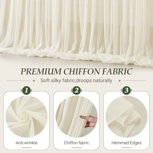 20ft×10ft Wrinkle Free Ivory Backdrop Curtain Drapes, 4 Panels 5ftx10ft Sheer Tulle Chiffon Backdrop Panels, alternate view 5