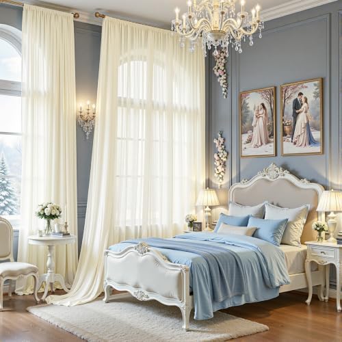 20ft×10ft Wrinkle Free Ivory Backdrop Curtain Drapes, 4 Panels 5ftx10ft Sheer Tulle Chiffon Backdrop Panels, alternate view 7