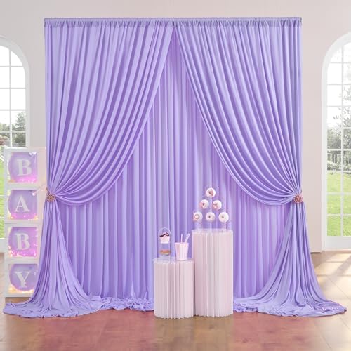 20ft×10ft Wrinkle Free Lavender Backdrop Curtain for Party, 4 Panels 5×10ft Soft Silky Polyester Light Purple, alternate view