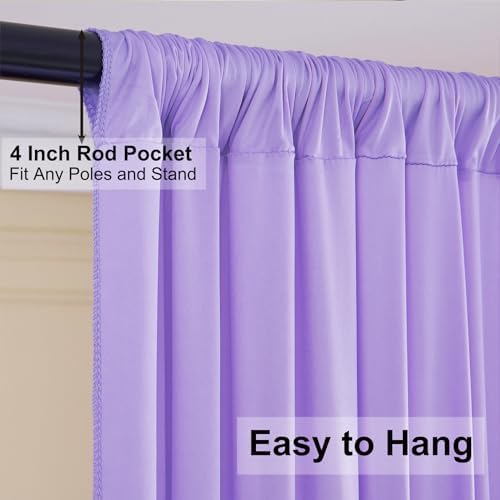 20ft×10ft Wrinkle Free Lavender Backdrop Curtain for Party, 4 Panels 5×10ft Soft Silky Polyester Light Purple, alternate view
