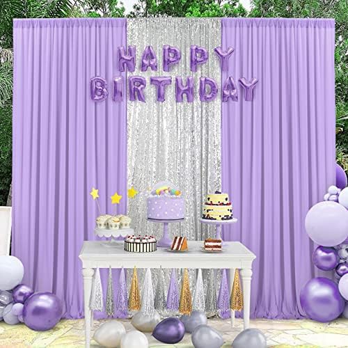 20ft×10ft Wrinkle Free Lavender Backdrop Curtain for Party, 4 Panels 5×10ft Soft Silky Polyester Light Purple, alternate view