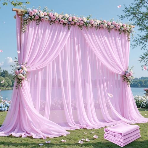 20ft×10ft Wrinkle Free Light Purple Backdrop Curtain Drapes, 4 Panels 5ftx10ft Sheer Tulle Chiffon Backdrop