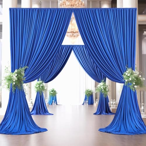 20ft×10ft Wrinkle Free Royal Blue Backdrop Curtain for Parties, 4 Panels 5×10ft Soft Silky Polyester Blue Photo, alternate