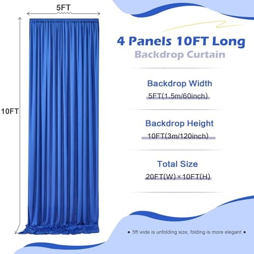20ft×10ft Wrinkle Free Royal Blue Backdrop Curtain for Parties, 4 Panels 5×10ft Soft Silky Polyester Blue Photo, alternate