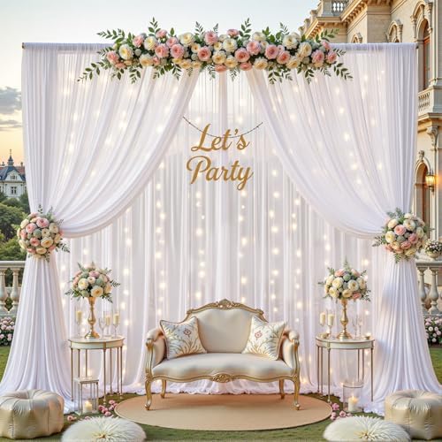 20ft×10ft Wrinkle Free White Backdrop Curtain Drapes, 4 Panels 5ftx10ft Sheer Tulle Chiffon Backdrop Panels, alternate view 3
