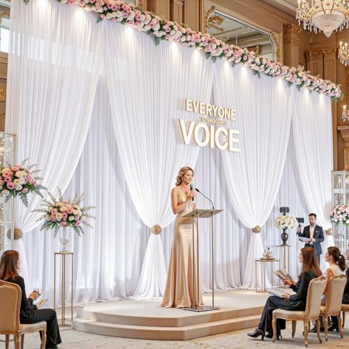 20ft×10ft Wrinkle Free White Backdrop Curtain Drapes, 4 Panels 5ftx10ft Sheer Tulle Chiffon Backdrop Panels, alternate view 4