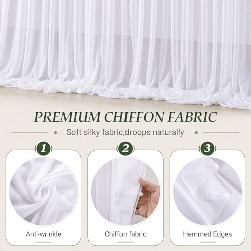 20ft×10ft Wrinkle Free White Backdrop Curtain Drapes, 4 Panels 5ftx10ft Sheer Tulle Chiffon Backdrop Panels, alternate view 5