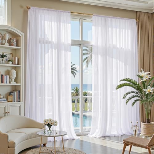20ft×10ft Wrinkle Free White Backdrop Curtain Drapes, 4 Panels 5ftx10ft Sheer Tulle Chiffon Backdrop Panels, alternate view 6
