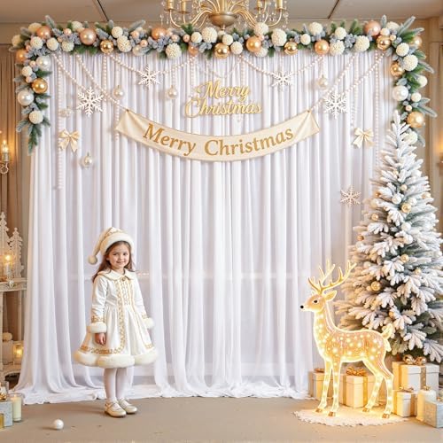20ft×10ft Wrinkle Free White Backdrop Curtain Drapes, 4 Panels 5ftx10ft Sheer Tulle Chiffon Backdrop Panels, alternate view 7