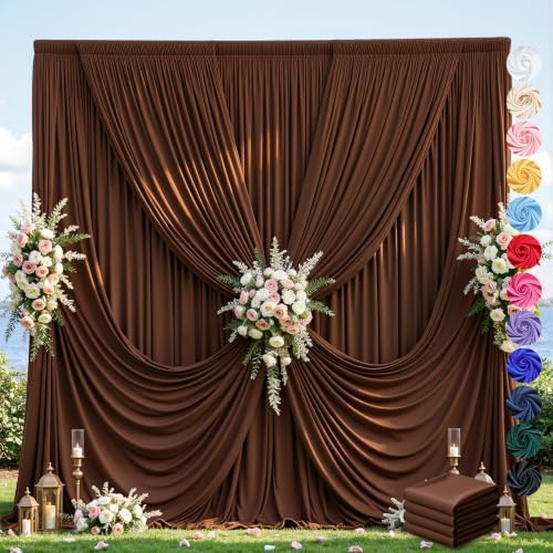 20ft×12ft Brown Backdrop Curtain for Wedding Parties, Wrinkle Free Polyester Photo Backdrop Drapes for Baby